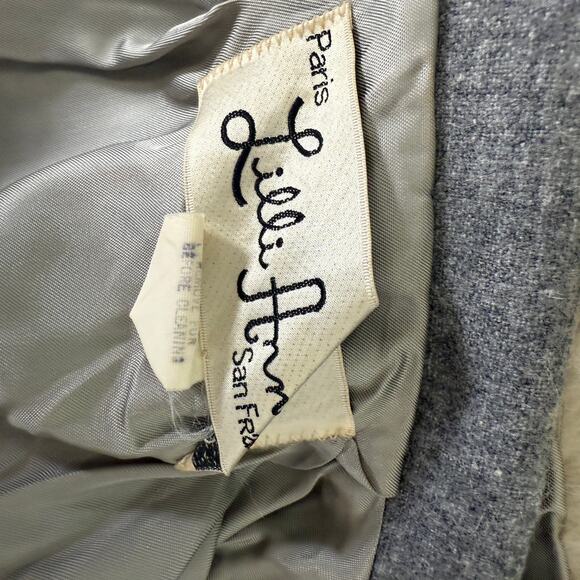 Vintage Lilli Ann Gray Wool Fox Fur Trimmed Blazer Jacket Skirt Suit S - Picture 9 of 10